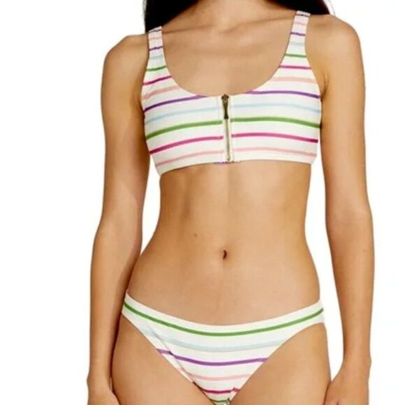 KATE SPADE (NWT) Zip Front Bikini Top & Bottoms, Party Stripe, Size XS - Picture 1 of 10